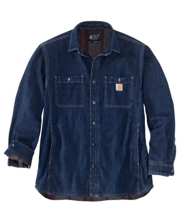 RELAXED FIT DENIM FLEECE LINED SNAP-FRONT SHIRT
